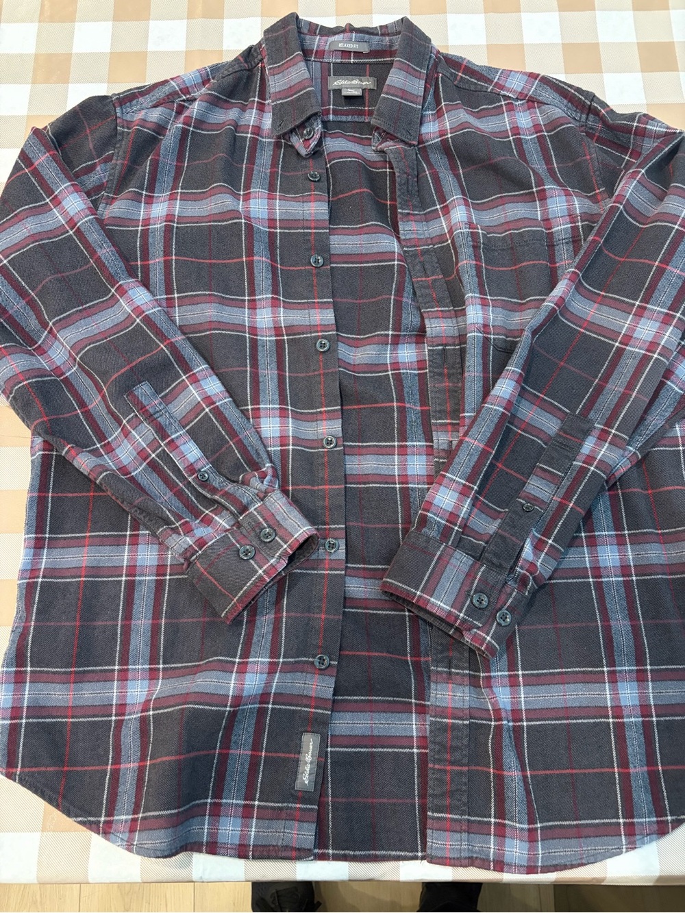 Navy blue & red flannel